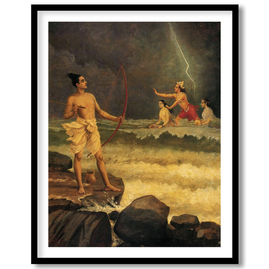 Immerse yourself in a dramatic tableau depicting a pivotal scene from ancient mythology, where for retreat