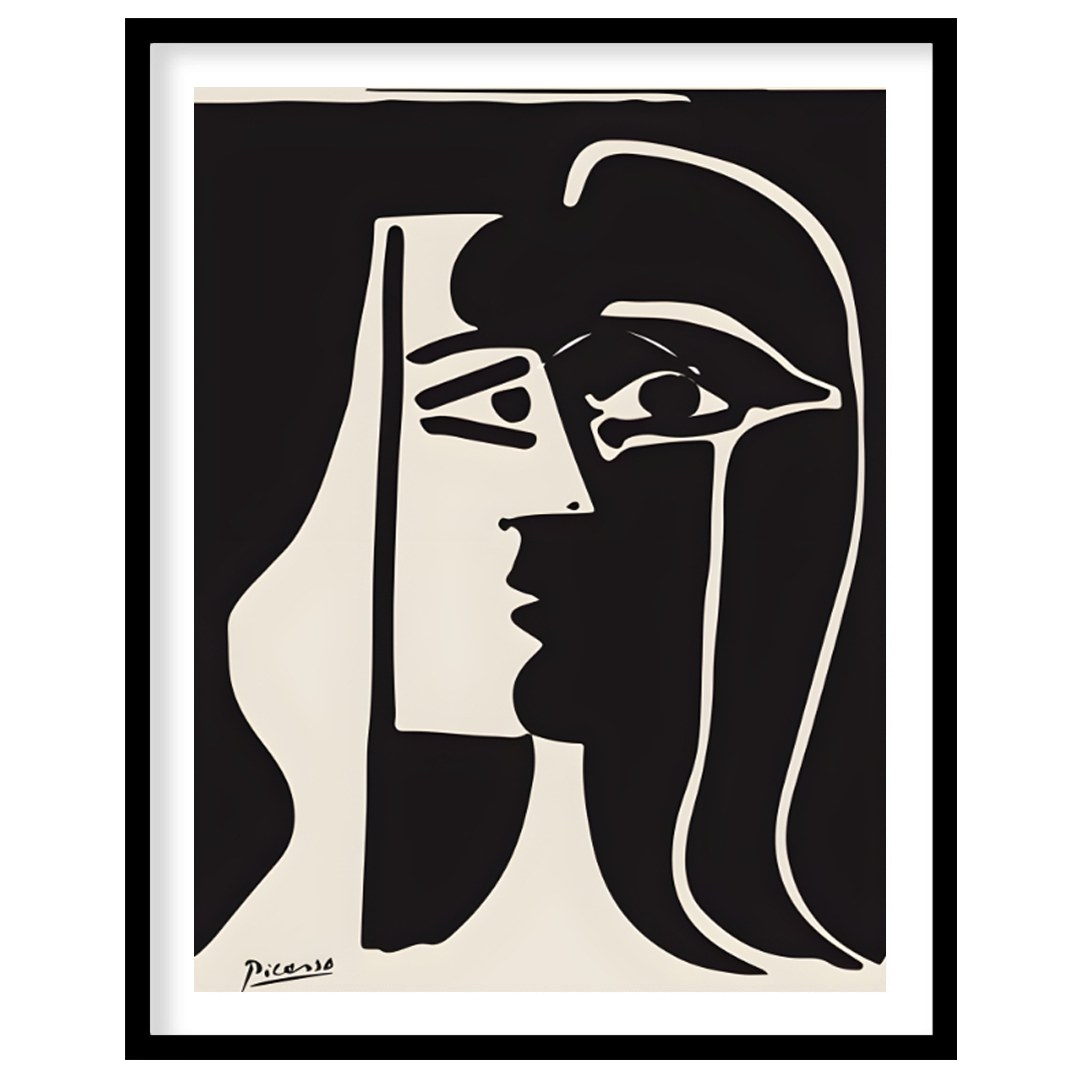 This stark and powerful black and white print, potentially “The Kiss” or a similar emotive work by … for area