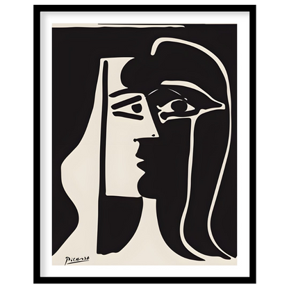 This stark and powerful black and white print, potentially “The Kiss” or a similar emotive work by … for area