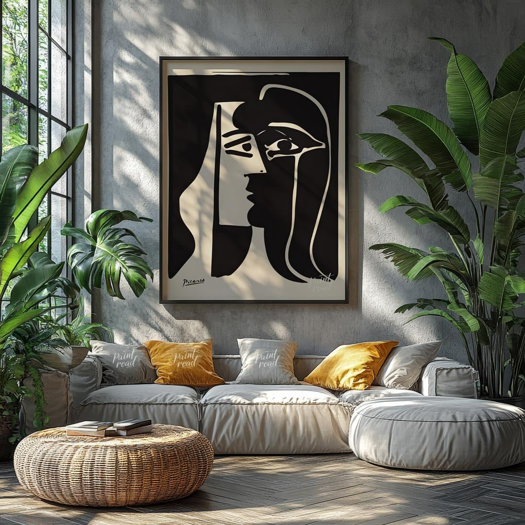 This stark and powerful black and white print, potentially “The Kiss” or a similar emotive work by … for living room