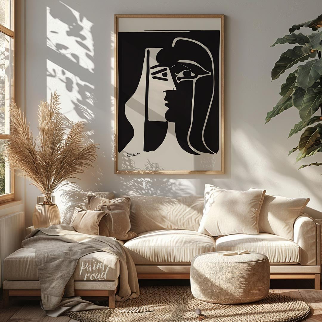 This stark and powerful black and white print, potentially “The Kiss” or a similar emotive work by … for living room