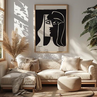 This stark and powerful black and white print, potentially “The Kiss” or a similar emotive work by … for living room