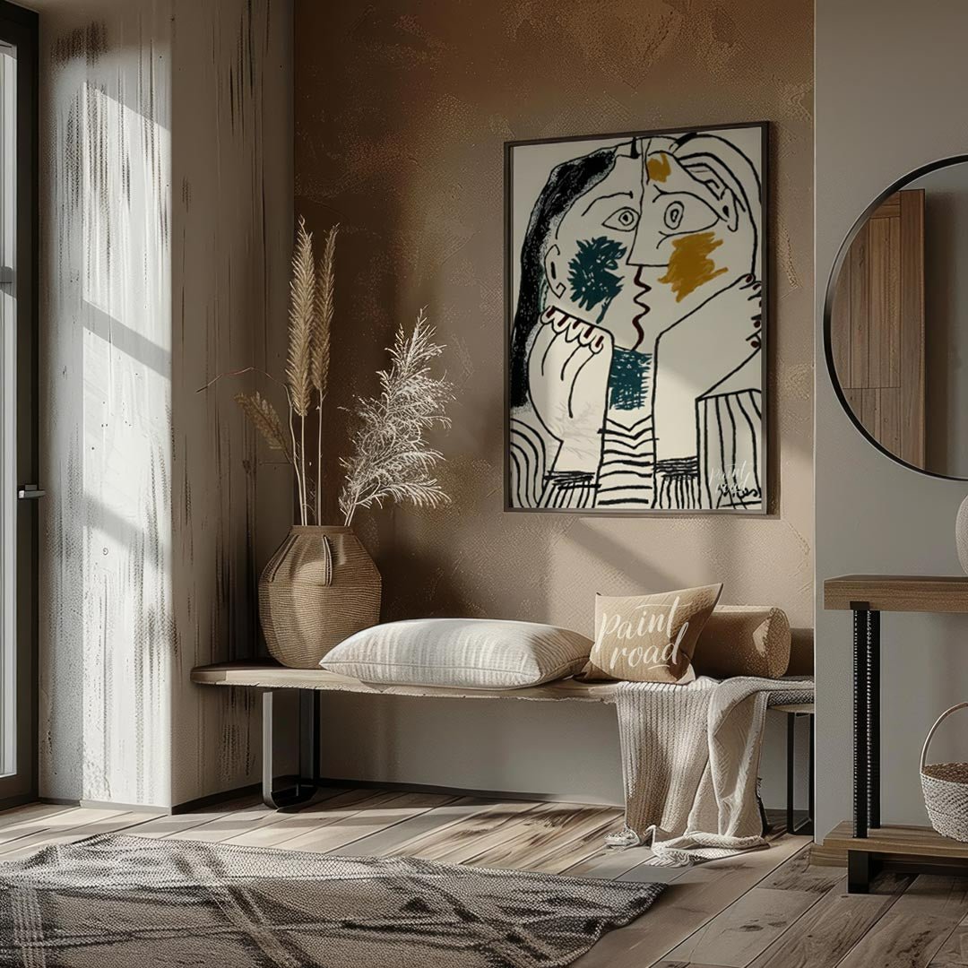 Pablo Picasso’s “The Kiss” (also known as “Le Baiser”) is a captivating and intimate portrayal of e… for entryway