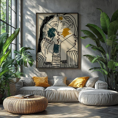 Pablo Picasso’s “The Kiss” (also known as “Le Baiser”) is a captivating and intimate portrayal of e… for living room