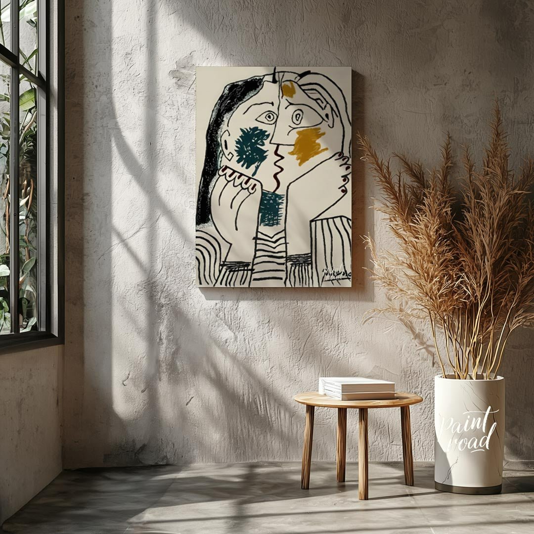 Pablo Picasso’s “The Kiss” (also known as “Le Baiser”) is a captivating and intimate portrayal of e… for living room