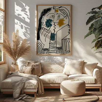 Pablo Picasso’s “The Kiss” (also known as “Le Baiser”) is a captivating and intimate portrayal of e… for living room