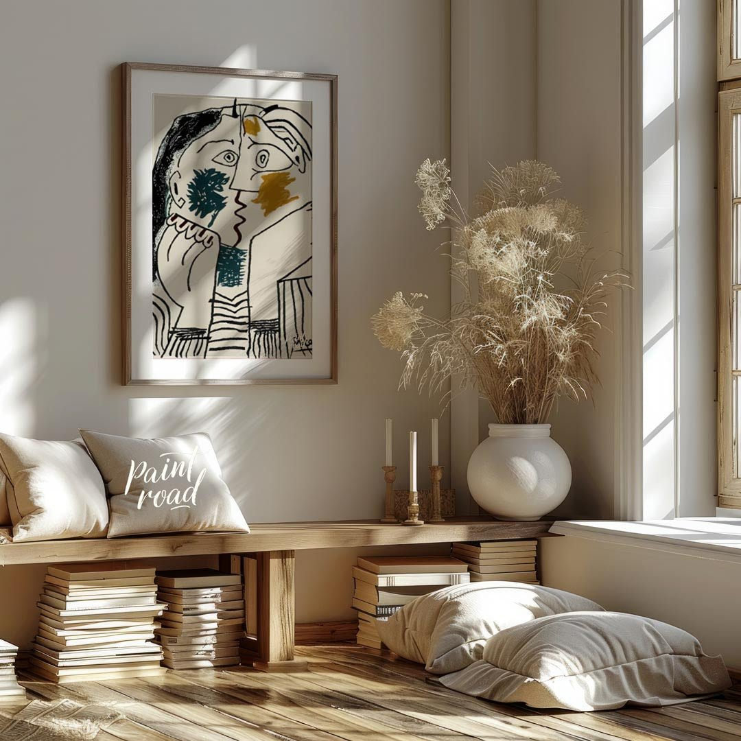 Pablo Picasso’s “The Kiss” (also known as “Le Baiser”) is a captivating and intimate portrayal of e… for living room