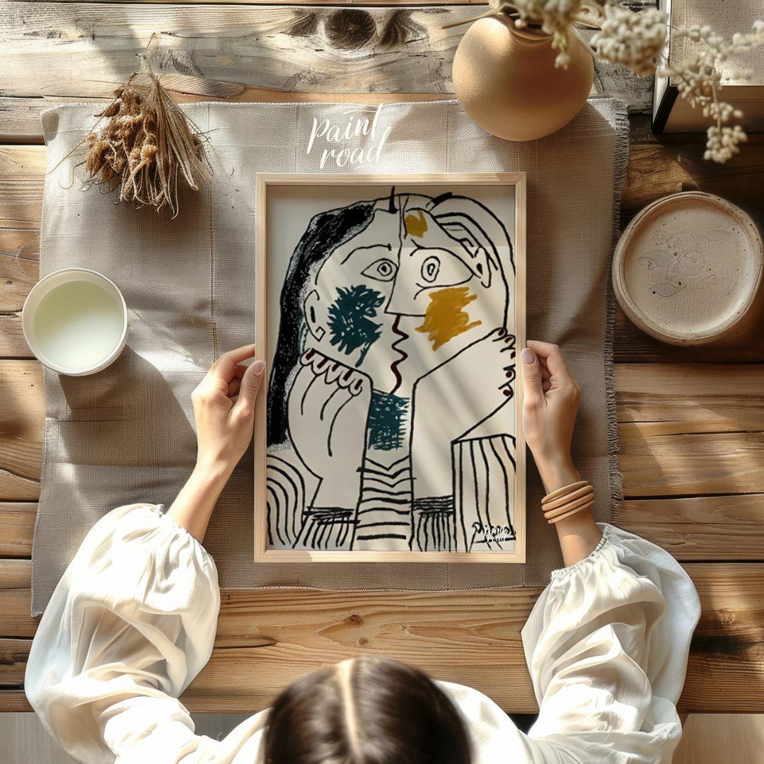 Pablo Picasso’s “The Kiss” (also known as “Le Baiser”) is a captivating and intimate portrayal of e… for other