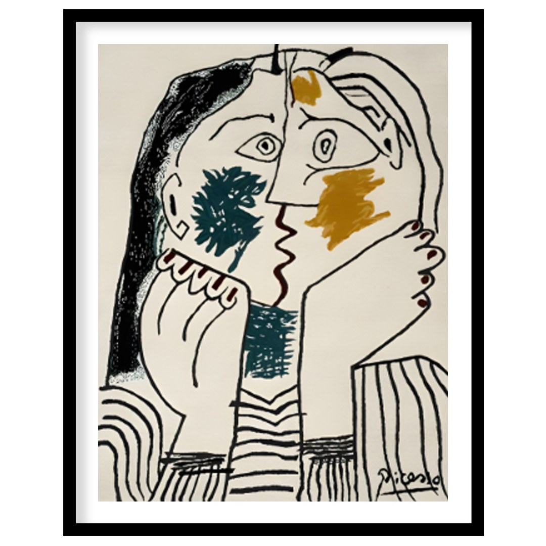 Pablo Picasso’s “The Kiss” (also known as “Le Baiser”) is a captivating and intimate portrayal of e… for room