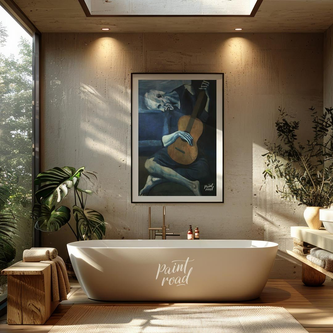 Pablo Picasso’s “The Old Guitarist,” painted between 1903 and 1904, is one of the most iconic and p… for bathroom