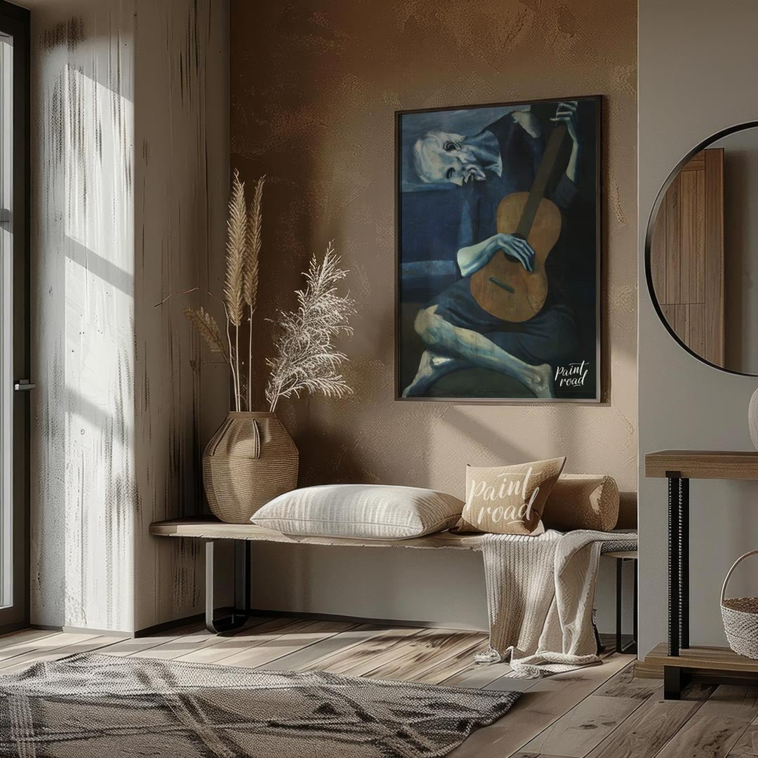 Pablo Picasso’s “The Old Guitarist,” painted between 1903 and 1904, is one of the most iconic and p… for entryway