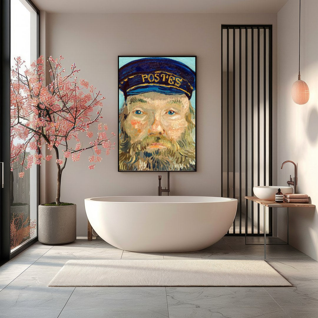 Capture the timeless essence of communication with 'The Postman's Portrait in Blue'. This for Bathroom