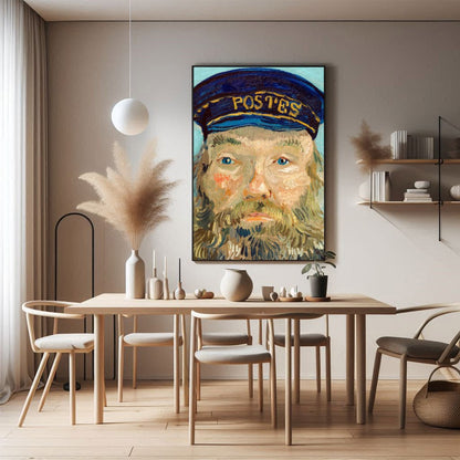 Capture the timeless essence of communication with 'The Postman's Portrait in Blue'. This for Dining