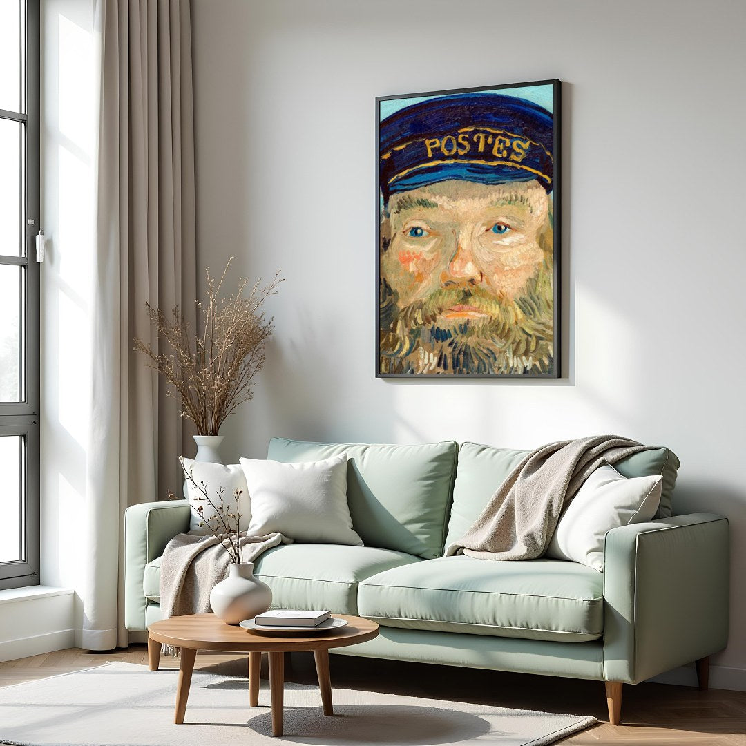 Capture the timeless essence of communication with 'The Postman's Portrait in Blue'. This for Hall