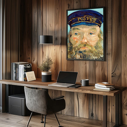 Capture the timeless essence of communication with 'The Postman's Portrait in Blue'. This for Study and Office
