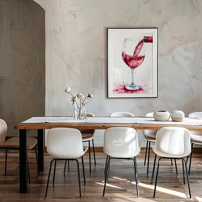 A captivating watercolor painting capturing the dynamic moment of pouring red wine into a crystal g… for dining room