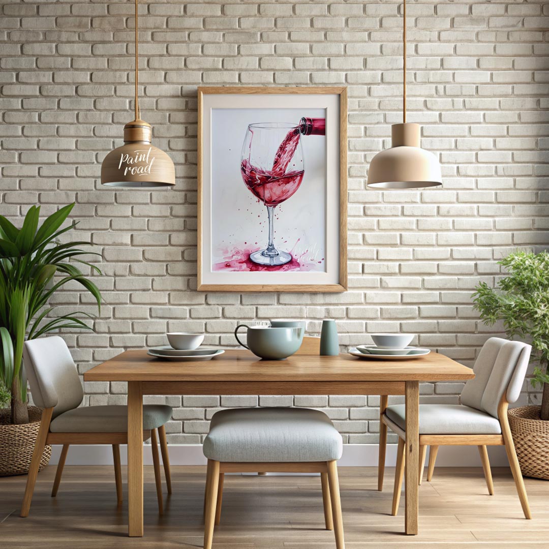 A captivating watercolor painting capturing the dynamic moment of pouring red wine into a crystal g… for dining room