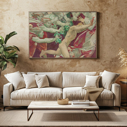 This evocative artwork captures the intensity of a dramatic chase, blending elements of mythology for Family Room