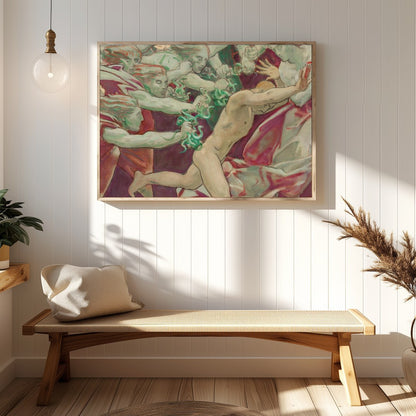 This evocative artwork captures the intensity of a dramatic chase, blending elements of mythology for Hallway