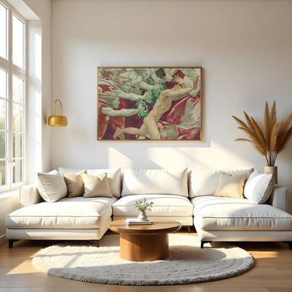 This evocative artwork captures the intensity of a dramatic chase, blending elements of mythology for Living Room