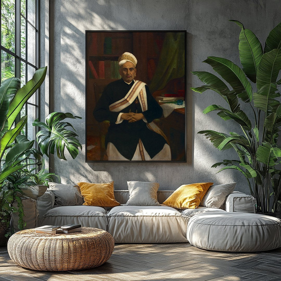 This classic portrait showcases a distinguished figure seated in an elegant study. The attention to for Balcony