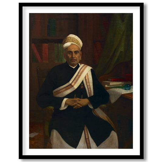 This classic portrait showcases a distinguished figure seated in an elegant study. The attention to for living-space