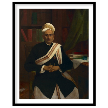 This classic portrait showcases a distinguished figure seated in an elegant study. The attention to for living-space
