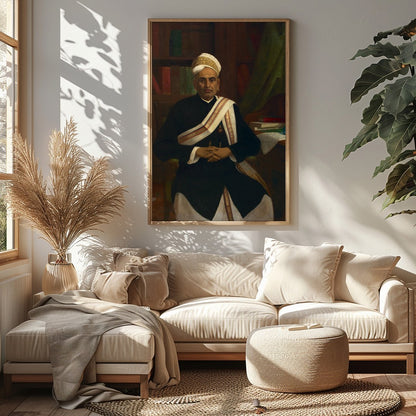 This classic portrait showcases a distinguished figure seated in an elegant study. The attention to for Sitting Area
