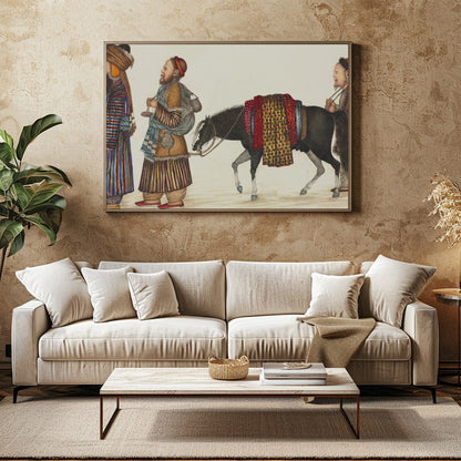 This captivating artwork captures a scene from the historic Silk Road, showcasing a caravan for Family Room