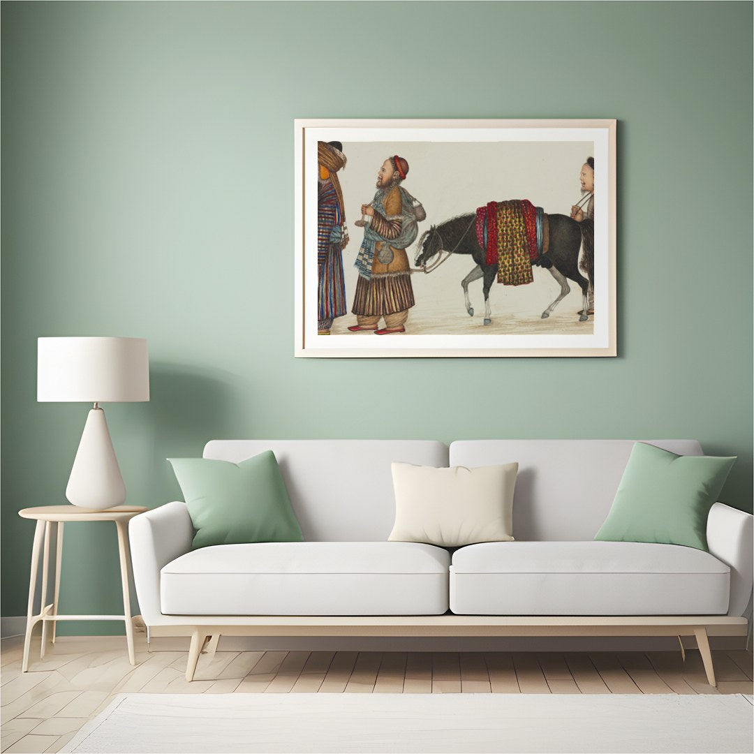 This captivating artwork captures a scene from the historic Silk Road, showcasing a caravan for Hall