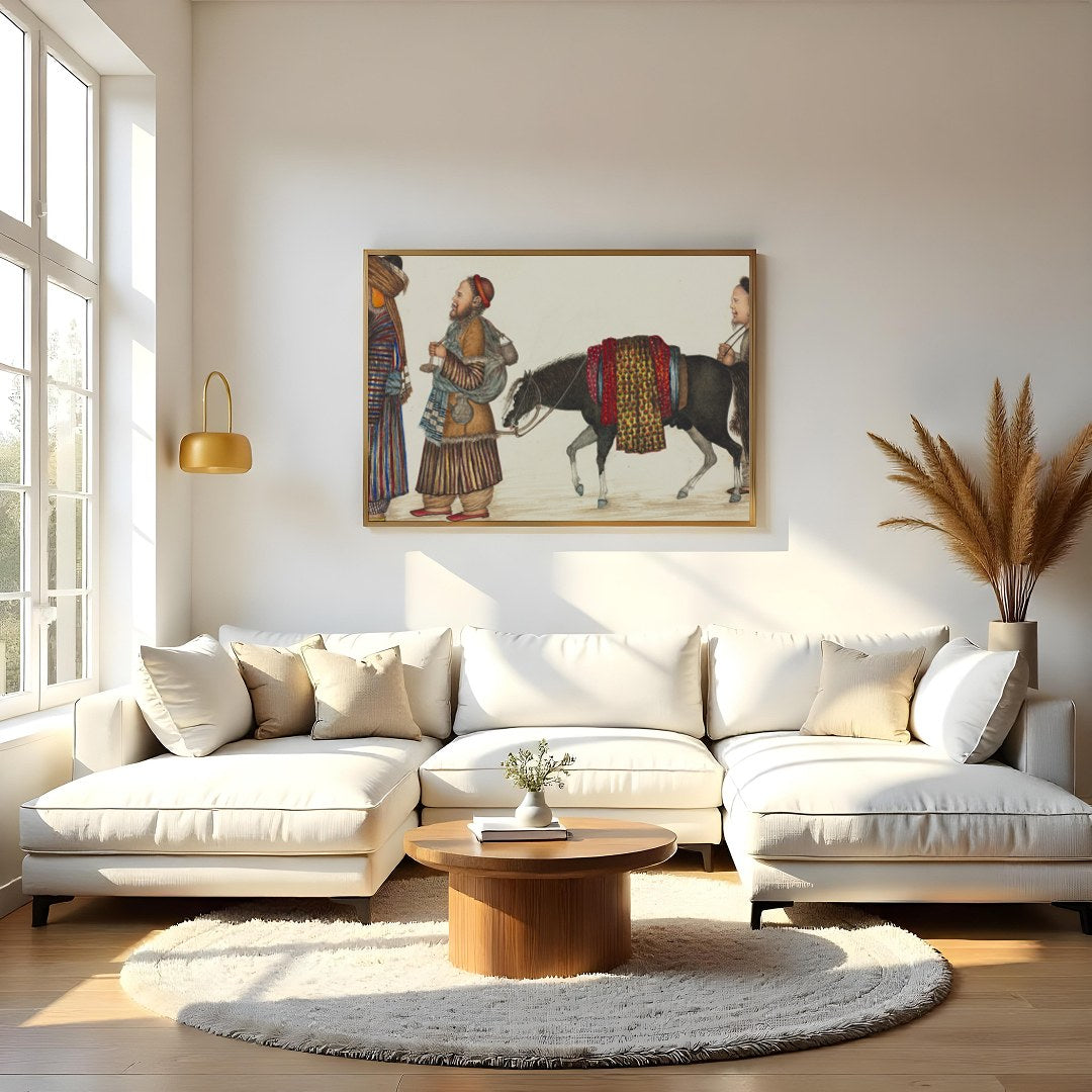 This captivating artwork captures a scene from the historic Silk Road, showcasing a caravan for Living Room