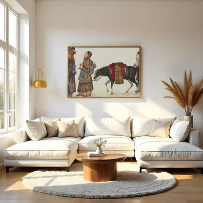 This captivating artwork captures a scene from the historic Silk Road, showcasing a caravan for Living Room
