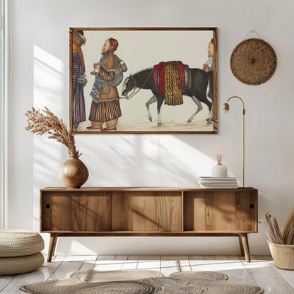 This captivating artwork captures a scene from the historic Silk Road, showcasing a caravan for Sitting Area