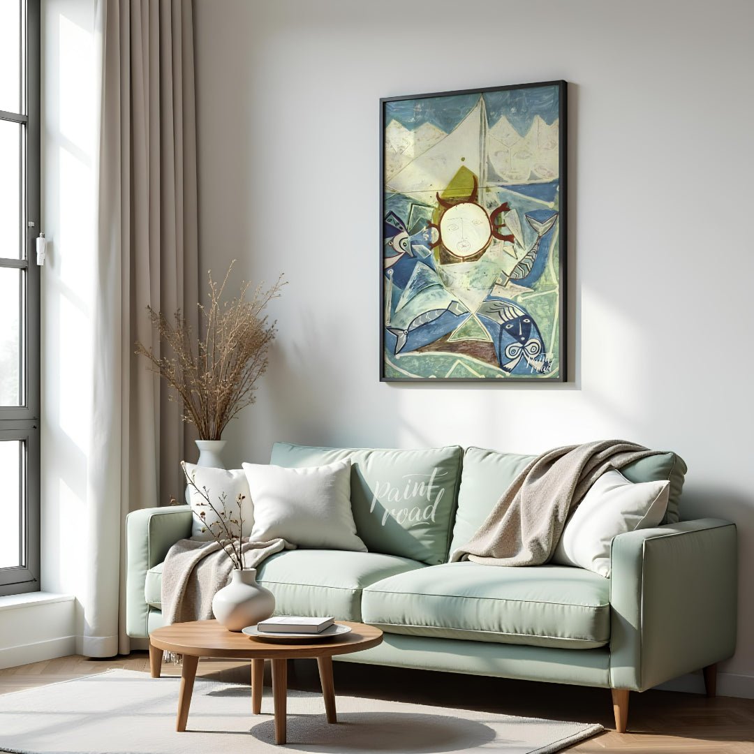 This striking vertical artwork, possibly by Pablo Picasso, depicts a whimsical and abstract interpr… for living room
