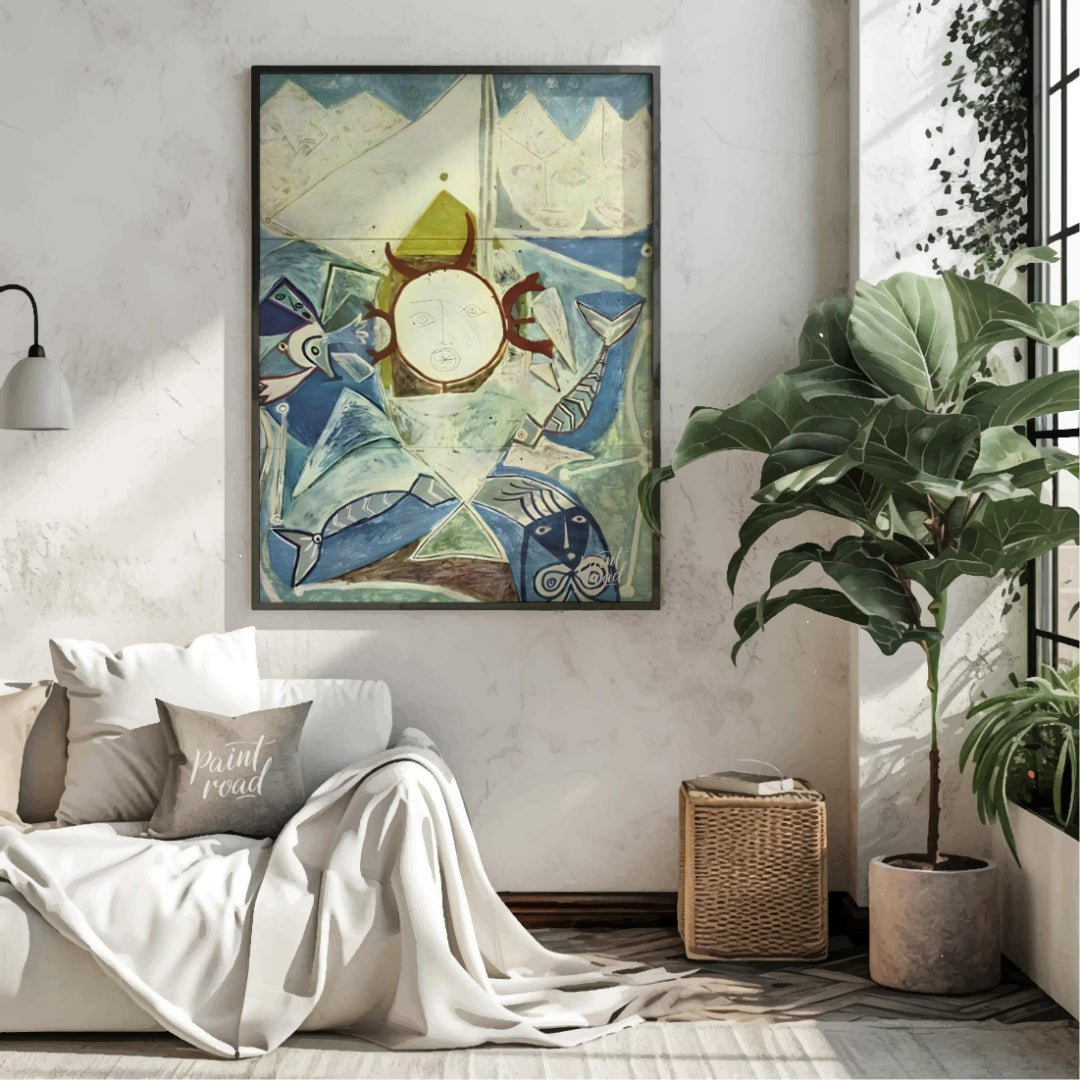 This striking vertical artwork, possibly by Pablo Picasso, depicts a whimsical and abstract interpr… for living room