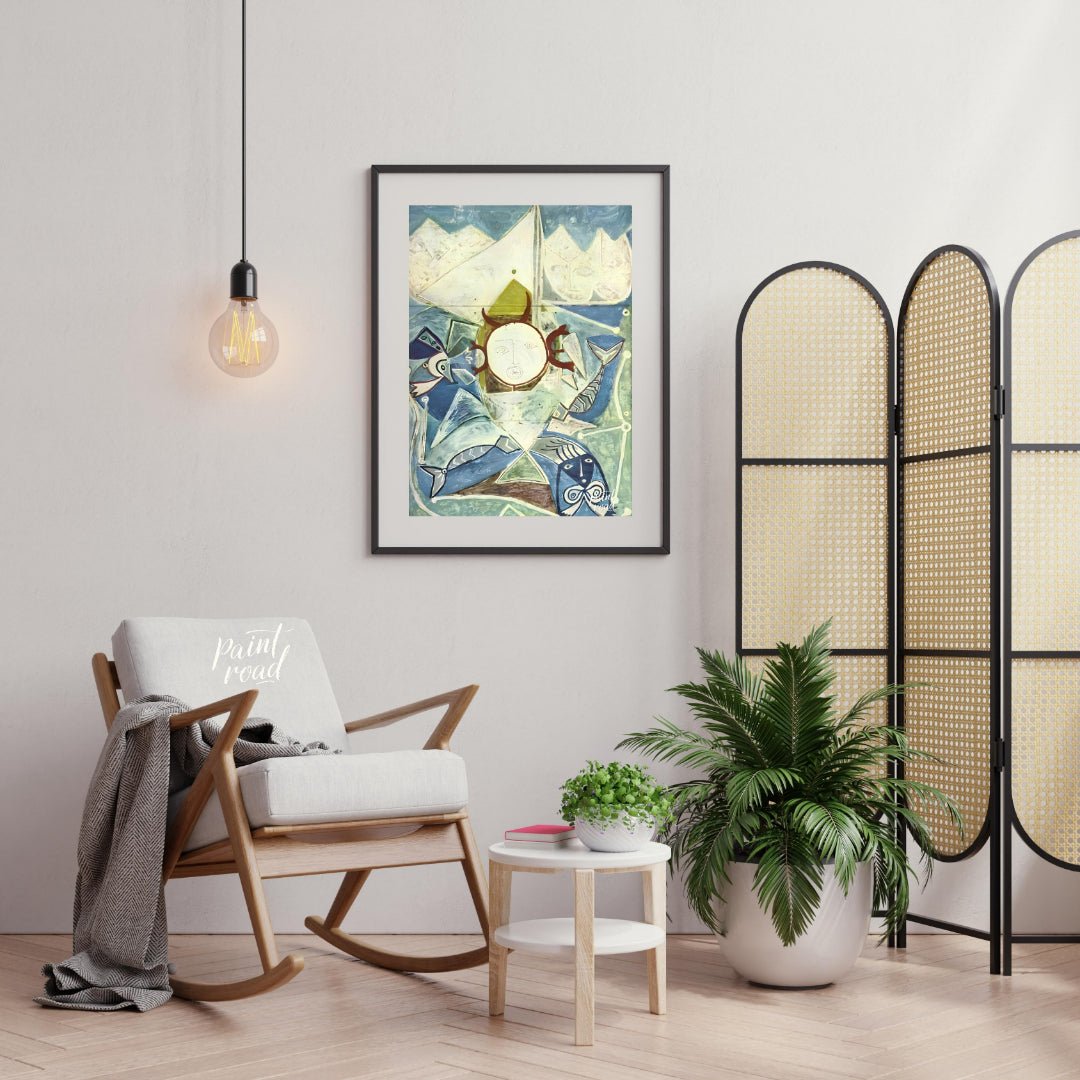 This striking vertical artwork, possibly by Pablo Picasso, depicts a whimsical and abstract interpr… for living room