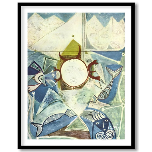 This striking vertical artwork, possibly by Pablo Picasso, depicts a whimsical and abstract interpr… for room