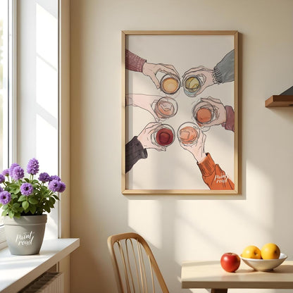 A vibrant still life painting captures the essence of spring. A glass of wine rests on a table ador… for dining room