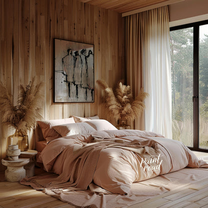 """Three Figures"" presents a minimalist yet expressive portrayal of three individuals rendered wit… for bedroom