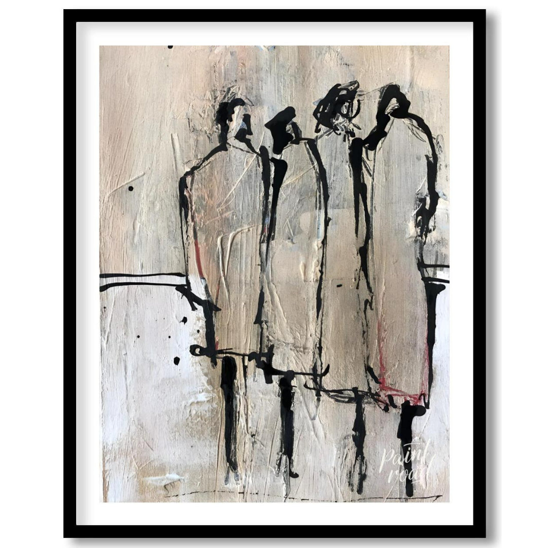 """Three Figures"" presents a minimalist yet expressive portrayal of three individuals rendered wit… for house