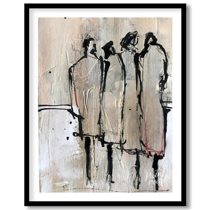 """Three Figures"" presents a minimalist yet expressive portrayal of three individuals rendered wit… for house