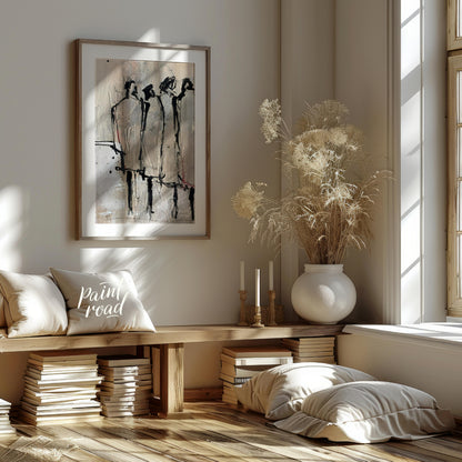 """Three Figures"" presents a minimalist yet expressive portrayal of three individuals rendered wit… for living room