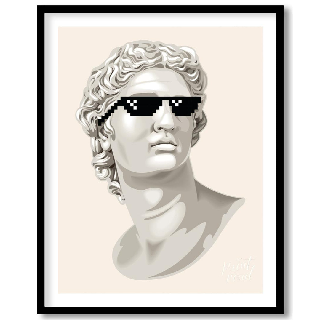 This humorous and pop culture-infused art print features a classic white marble bust, reminiscent o… for house