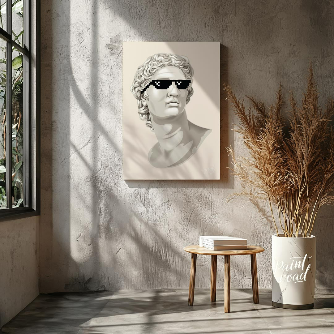 This humorous and pop culture-infused art print features a classic white marble bust, reminiscent o… for living room