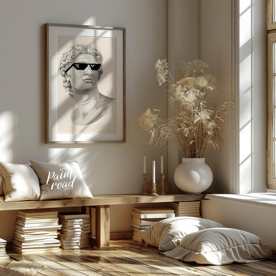 This humorous and pop culture-infused art print features a classic white marble bust, reminiscent o… for living room