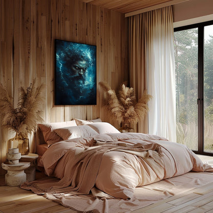 Immerse your space in the awe-inspiring presence of a thunderous deity, encapsulated in a stormy for Bedroom
