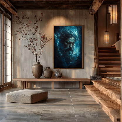 Immerse your space in the awe-inspiring presence of a thunderous deity, encapsulated in a stormy for Hall
