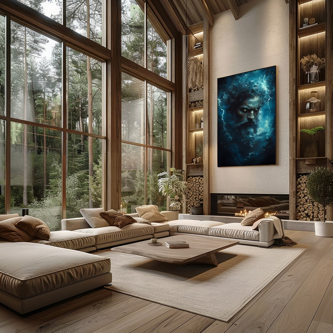 Immerse your space in the awe-inspiring presence of a thunderous deity, encapsulated in a stormy for Living Room