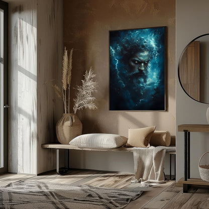 Immerse your space in the awe-inspiring presence of a thunderous deity, encapsulated in a stormy for nook
