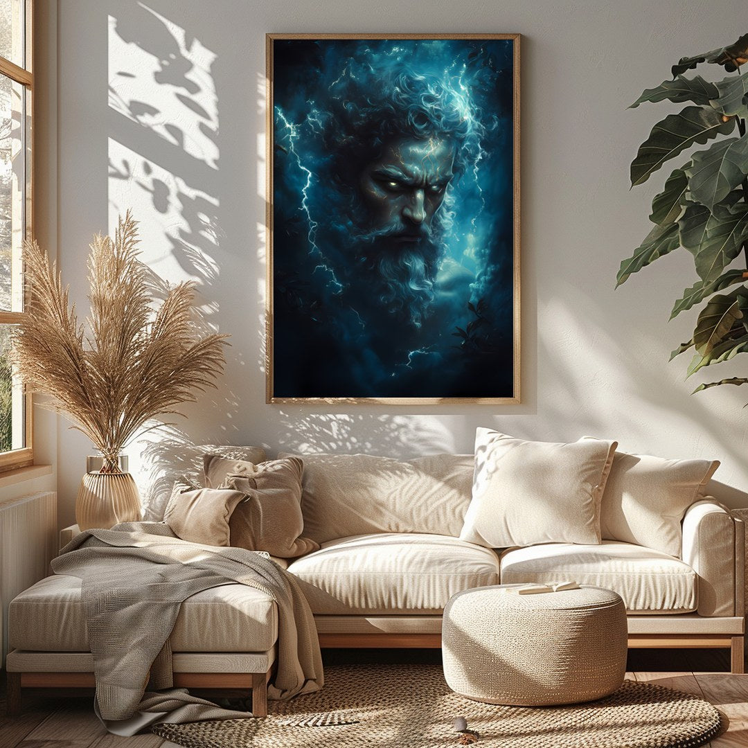 Immerse your space in the awe-inspiring presence of a thunderous deity, encapsulated in a stormy for Sitting Area